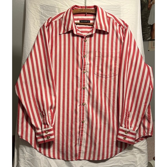 Young Contemporary Tops - Red and White Striped Vintage Y2K Emerson Lang Button Up Shirt XL Indie Retro